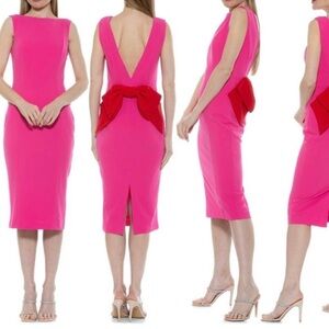 Alexia Admor Hot Pink Coquette Penny Open Back MIDI Sheath Dress